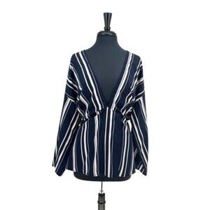 BooHoo Plunge V-neck Striped Blouse | 14